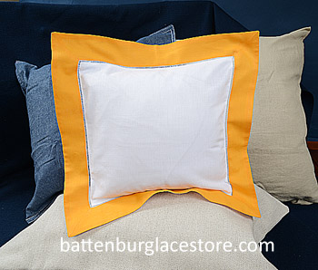 Baby Square Sham. White with Apricot color border. 12 in.